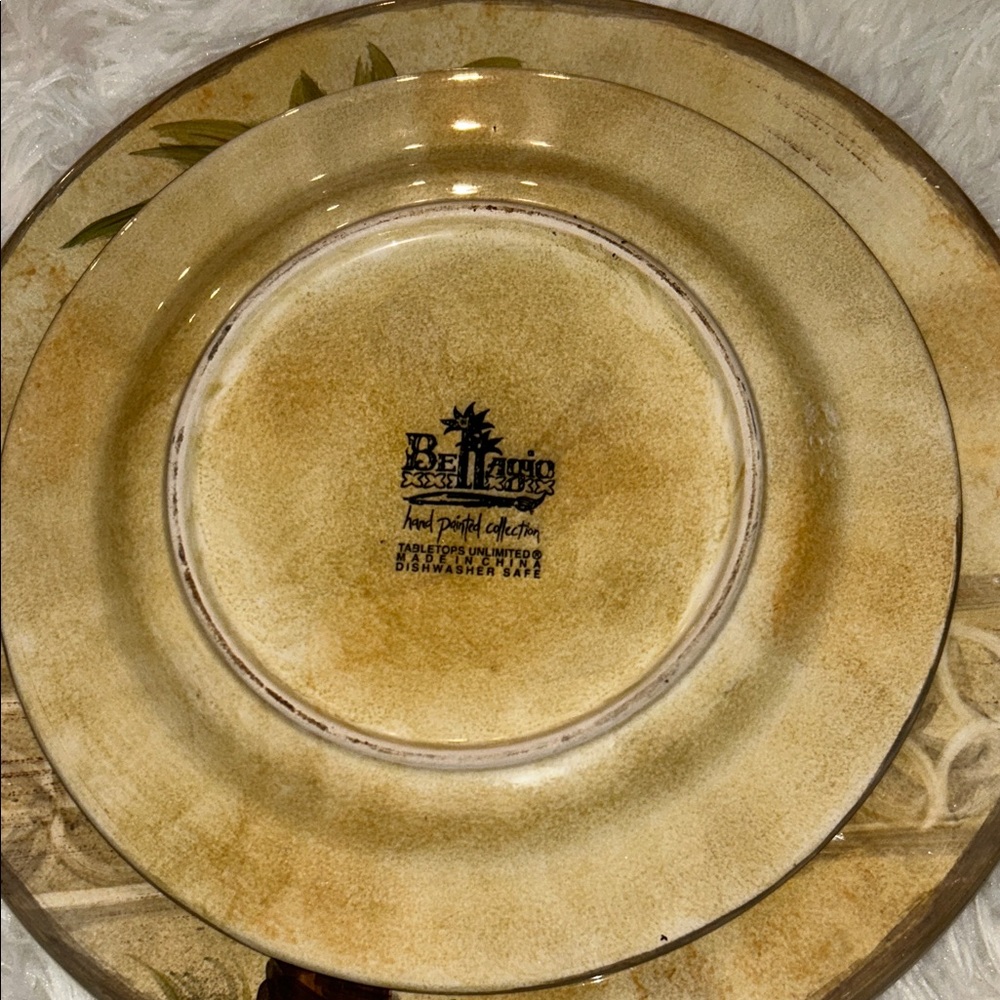 Palm Tree Design BELLAGIO HANDPAINTED Dinner Plates - Picture 2 of 2